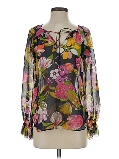 Pre-owned Trina Turk Long Sleeve Blouse In Blue