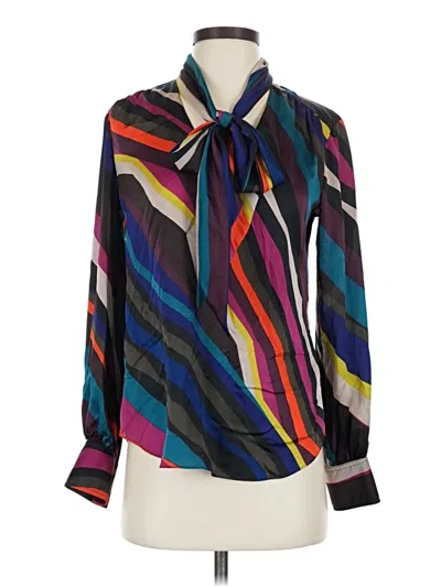 Pre-owned Trina Turk Long Sleeve Blouse In Blue