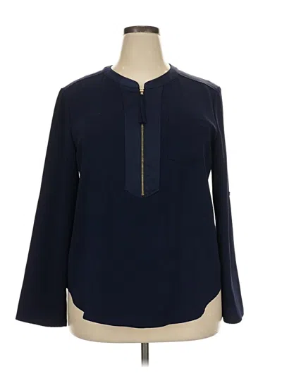 Pre-owned Trina Turk Long Sleeve Blouse In Blue