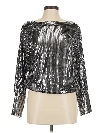 Pre-owned Trina Turk Long Sleeve Blouse In Silver
