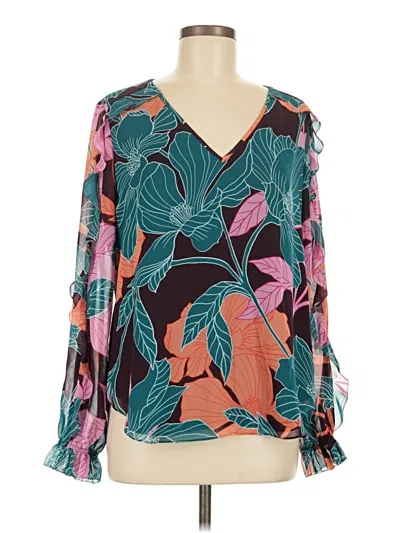 Pre-owned Trina Turk Long Sleeve Blouse In Teal