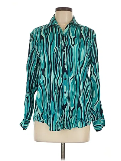 Pre-owned Trina Turk Long Sleeve Blouse In Teal