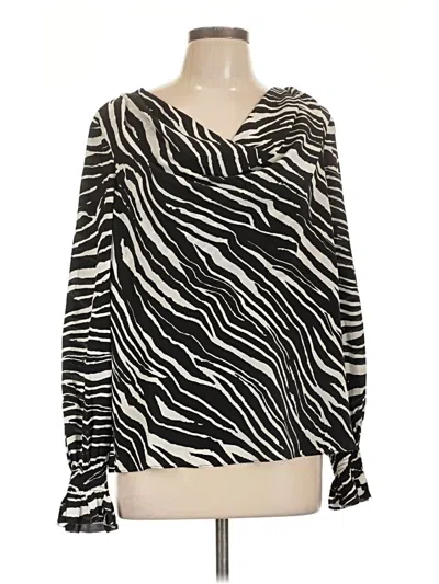 Pre-owned Trina Turk Long Sleeve Silk Top Black One Shoulder Neckline Tops