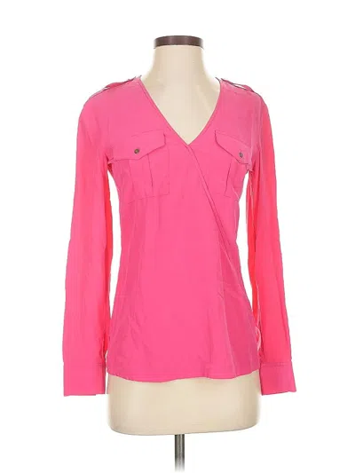 Pre-owned Trina Turk Long Sleeve Silk Top Pink V-neck Tops