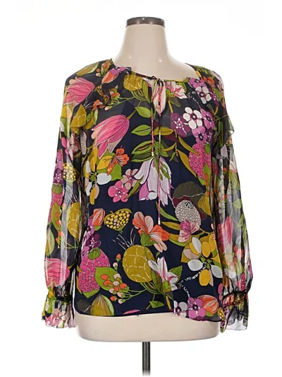 Pre-owned Trina Turk Long Sleeve Silk Top Purple Boatneck Tops