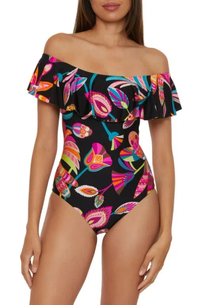 Trina Turk Luminary Ruffle Off The Shoulder One-piece Swimsuit In Black Multi