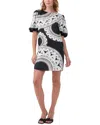 Trina Turk Luv Puff-sleeve Mini Shift Dress In Black And White In Multi