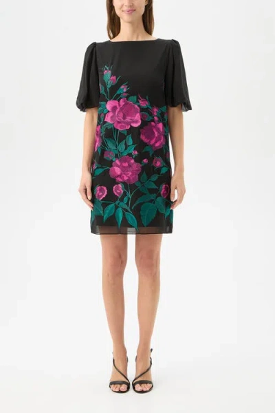 Trina Turk Luv Puff Sleeve Embroidered Dress In Black