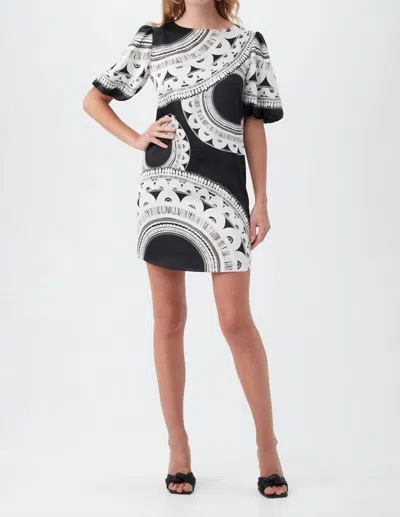 Trina Turk Luv Puff-sleeve Mini Shift Dress In Black And White In Multi