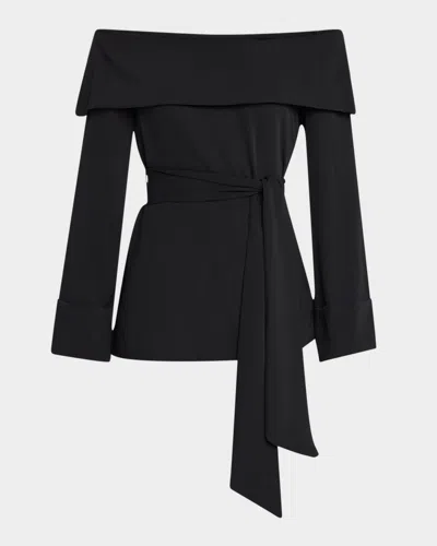 Trina Turk Lyndi Off-shoulder Foldover Top In Black
