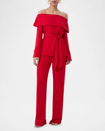 Trina Turk Lyndi Off-shoulder Foldover Top In Red Spark