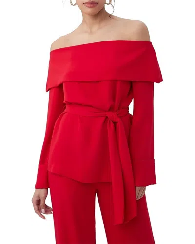 TRINA TURK LYNDI TOP WOMENS RED SPARK TIE WAIST OFF THE SHOULDER PREPPY NWO187