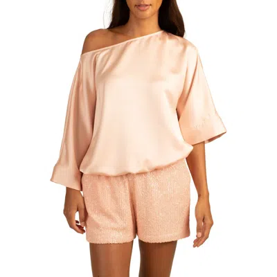 Trina Turk Lyric One-shoulder Satin Top In Strawberry Fields