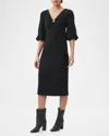 Trina Turk Madeline Crinkled Blouson-sleeve Midi Dress In Black