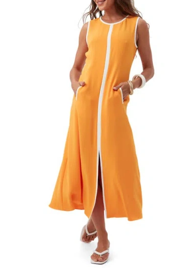 Trina Turk Magnifique Front Slit Midi Dress In Cap Clementine