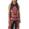 Trina Turk Malema Border Print Sleeveless Top In Black