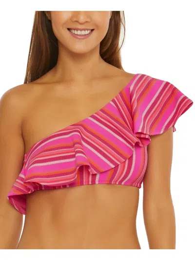 TRINA TURK MARAI WOMENS ONE SHOULDER STRIPED BIKINI SWIM TOP