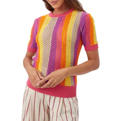 Trina Turk Marbella Open Knit Striped Pullover In Eden Roc Rose Multi