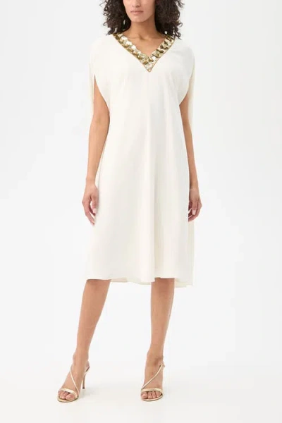Trina Turk Masquerade 3 Embellished Cape Sleeve Dress In White