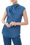 Trina Turk Mikan Satin Cowl Neck Top In Blue