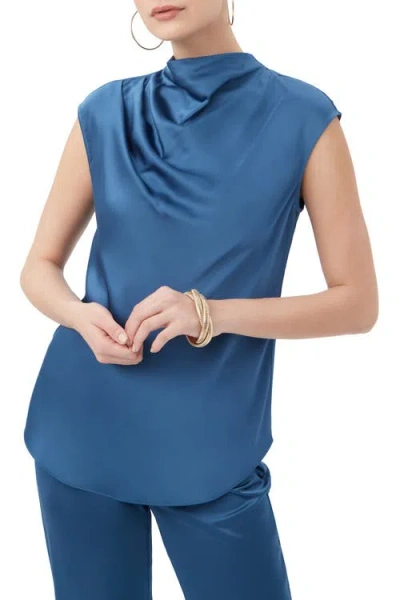 Trina Turk Mikan Satin Cowl Neck Top In Blue