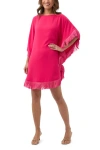 Trina Turk Mini Neena Fringe Trim Caftan Dress In Pink