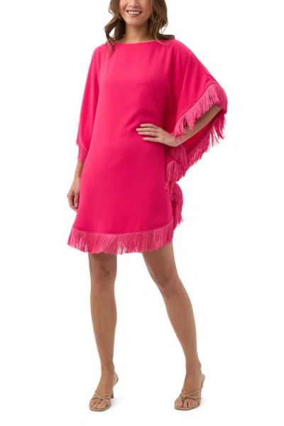 Trina Turk Mini Neena Fringe Trim Caftan Dress In Pink