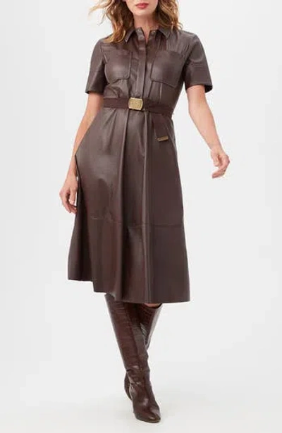 Trina Turk Misola Belted Faux Leather Shirtdress In Brown