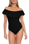 Trina Turk Monaco Off The Shoulder Ruffle One-piece Swimsuit In Black