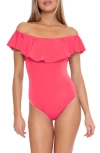 Trina Turk Monaco Off The Shoulder Ruffle One-piece Swimsuit In Geranium