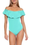 Trina Turk Monaco Off The Shoulder Ruffle One-piece Swimsuit In Sky