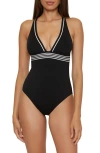 Trina Turk Monaco Plunge One-piece Swimsuit In Black/white