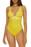 Trina Turk Monaco Plunge One-piece Swimsuit In Desert Sun