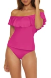 Trina Turk Monaco Ruffle Off-the-shoulder Tankini Top In Pink