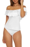 Trina Turk Monaco Ruffle Off-the-shoulder Tankini Top In White