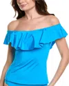 Trina Turk Monaco Ruffle Off-the-shoulder Tankini Top In Blue