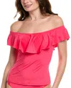Trina Turk Monaco Ruffle Off-the-shoulder Tankini Top In Pink