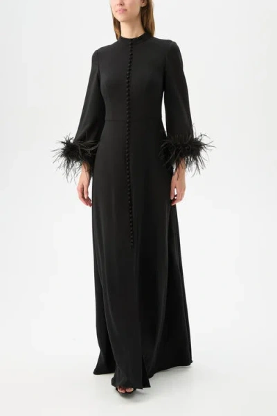 TRINA TURK TRINA TURK MONTMARTE FEATHRE TRIM MAXI DRESS