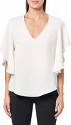 Trina Turk Moore Flutter Sleeves Top In Whitewash In White