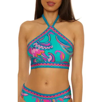 Trina Turk Mykonos High Neck Bikini Top In Blue