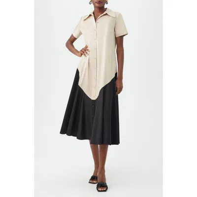 Trina Turk Neola 2 Colorblock Short Sleeve Organic Cotton Shirtdress In Neutral