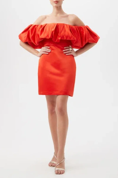 Trina Turk Nia Off The Shoulder Ruffle Satin Cocktail Dress In Red