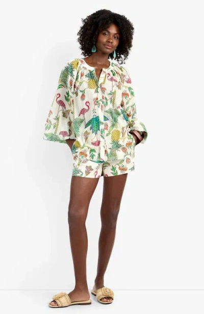 Trina Turk Norry Long-sleeve Flamingo Fizz Voile Top In Multi