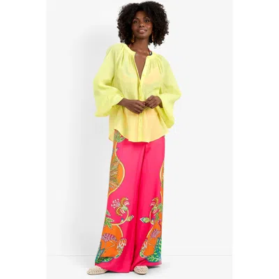 Trina Turk Norry Long-sleeve Printed Cotton Top In Yellow