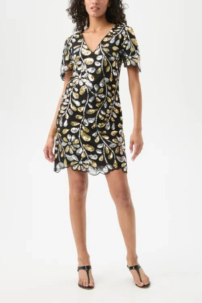 Trina Turk Obelle 2 Short Sleeve Sequin Dress In Black