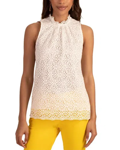 Trina Turk Ocean Breeze Top Women'swhite Lace Detail Ruffle Mock Neck Erk10 In White