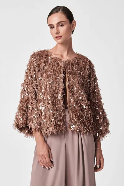 Trina Turk Oller Cropped Faux Fur Coat In Brown