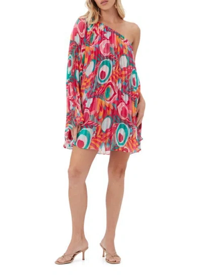 Trina Turk One Shoulder Pleated Narbonne Dress In Multi