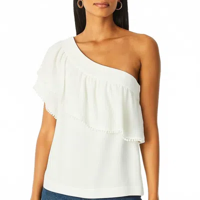 Trina Turk One Shoulder Pom Pom Top In White
