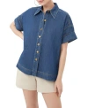 Trina Turk Opponent 2 Denim Button Up Top In Blue